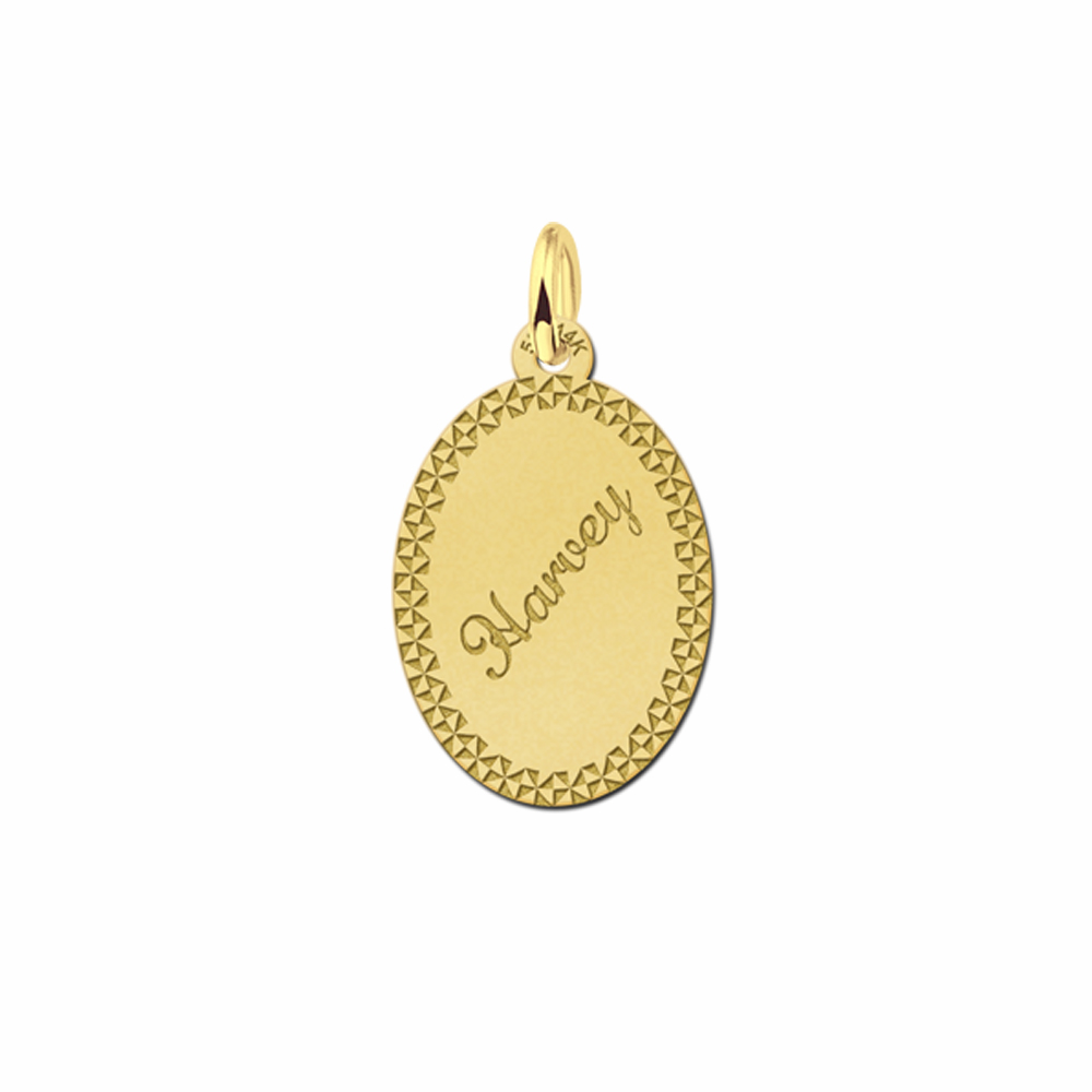 Gold Oval Necklace with Name and Border