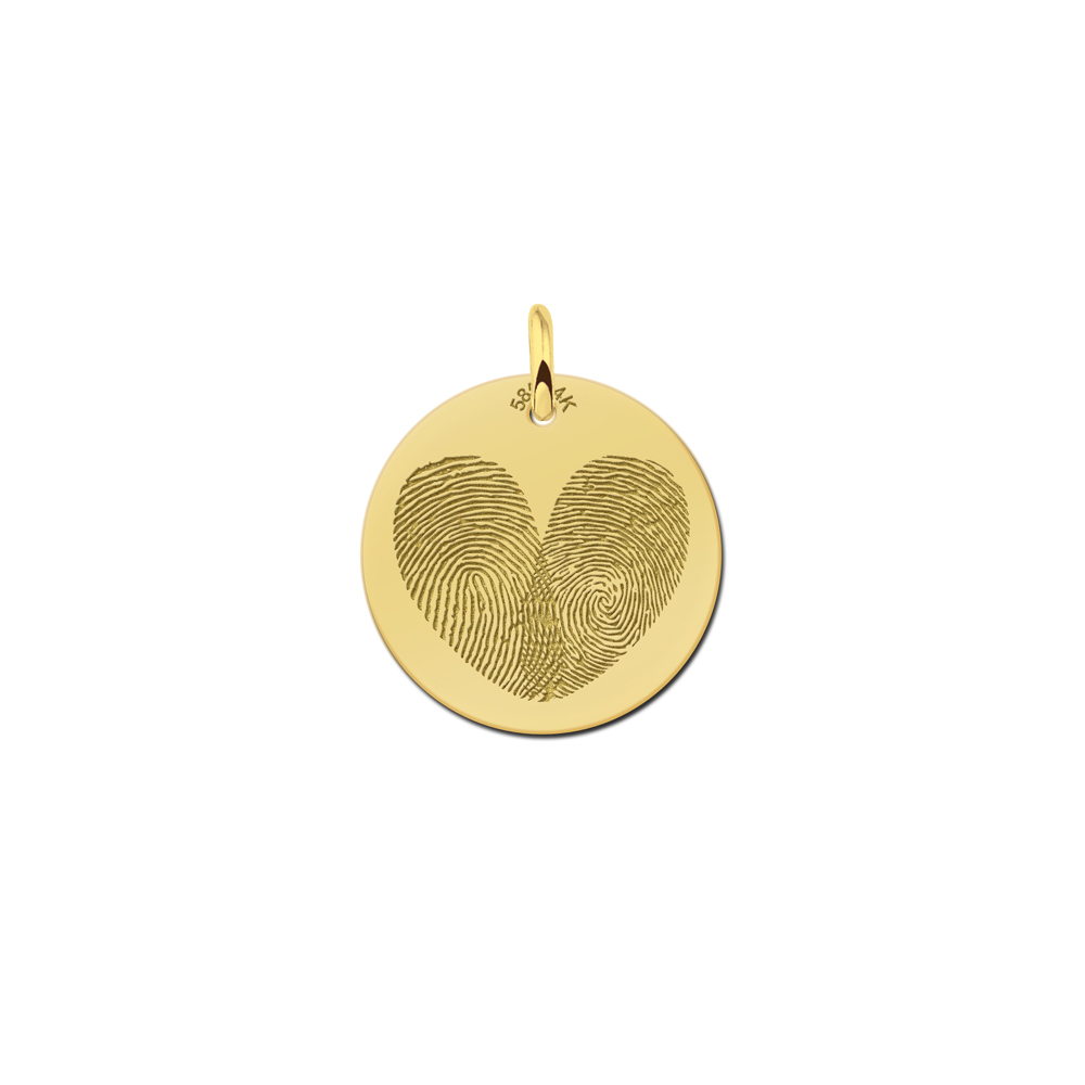 Golden pendant two fingerprints in heart shape