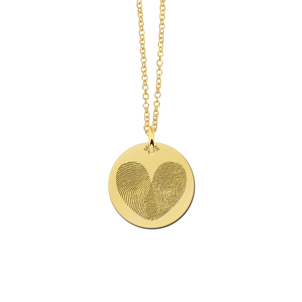 Golden pendant two fingerprints in heart shape