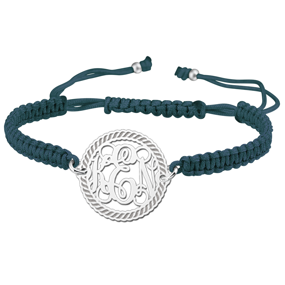 Silver Monogram Bracelet with Engraved Border