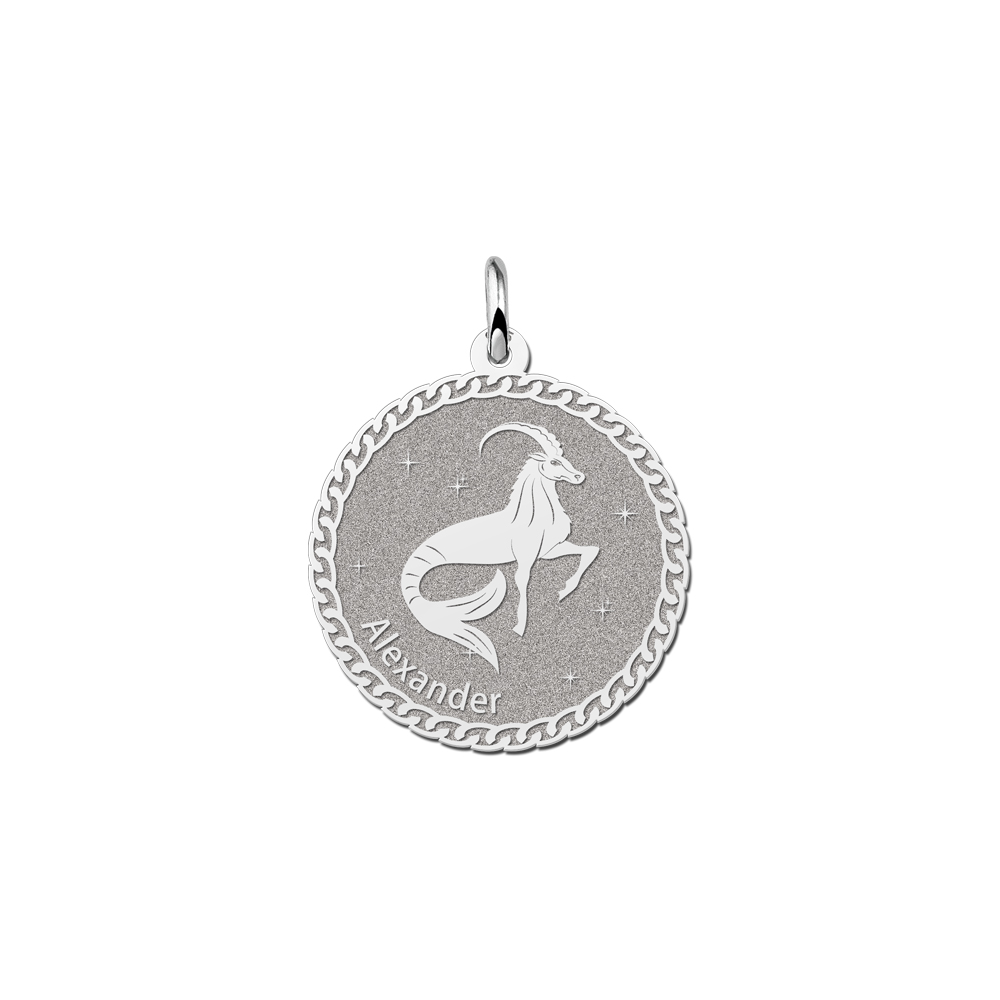 Silver round zodiac pendant Capricorn