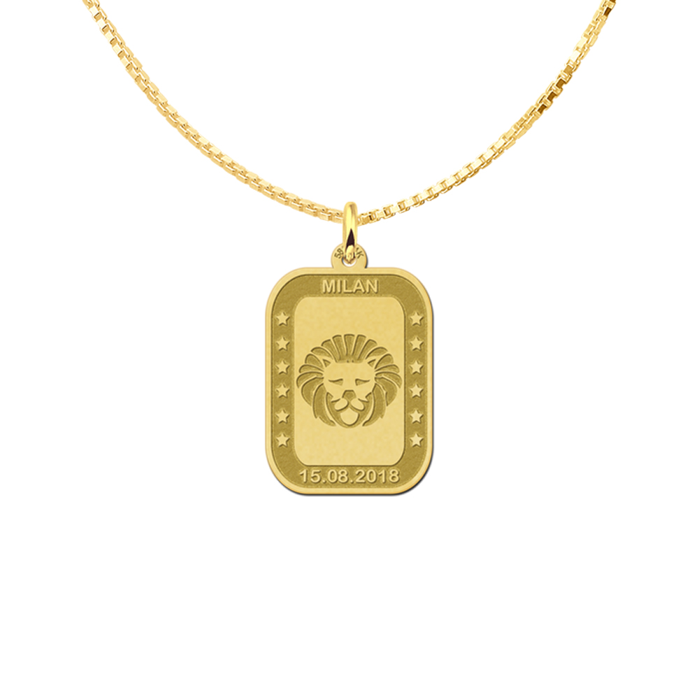 Gold rectangular pendant zodiac leo