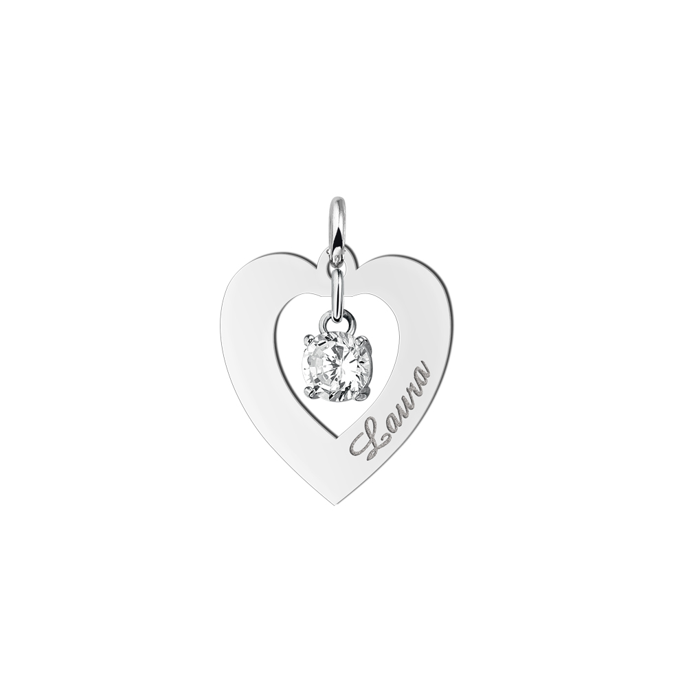 Silver Heart Pendant with Zirconia