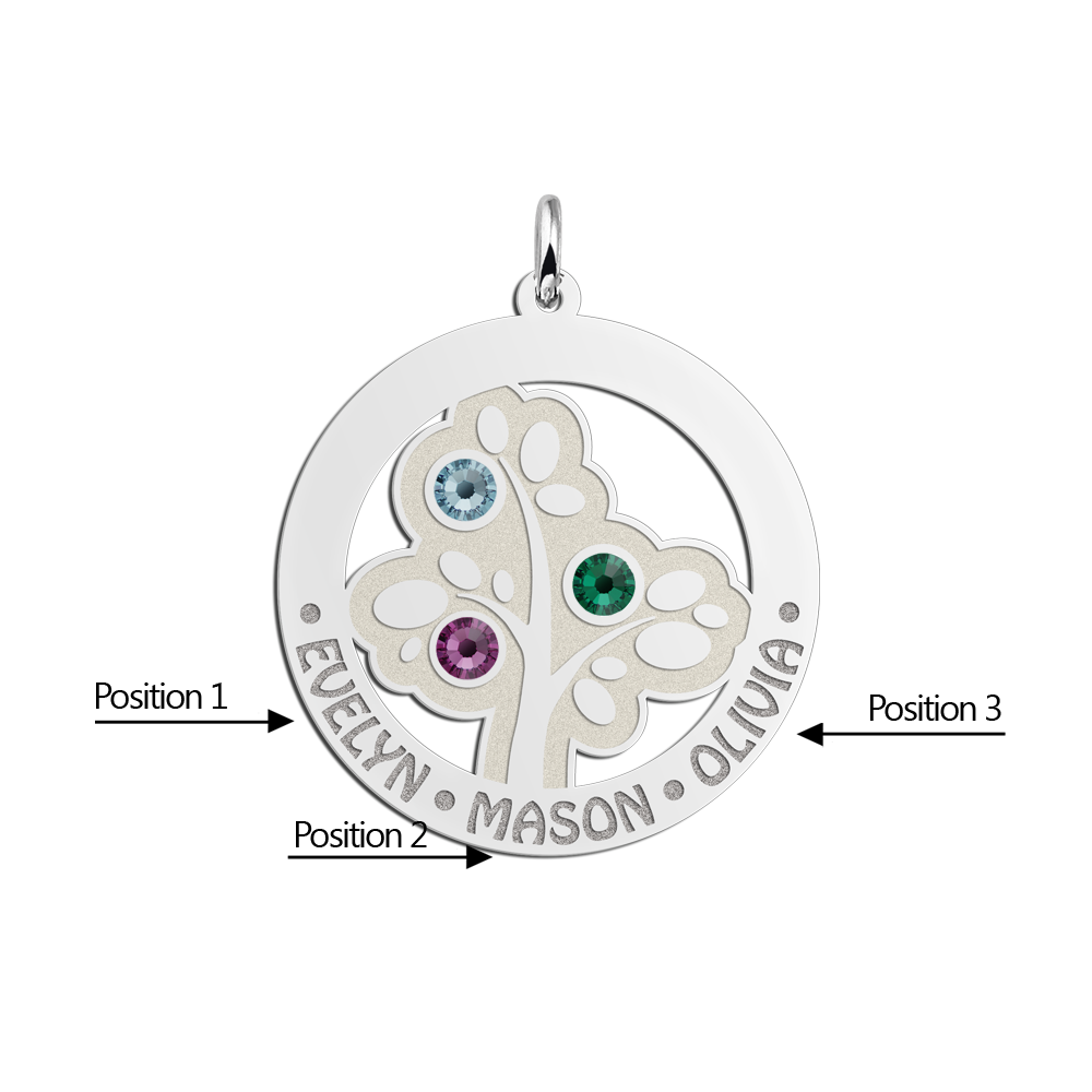 Family tree of silver with birthstones