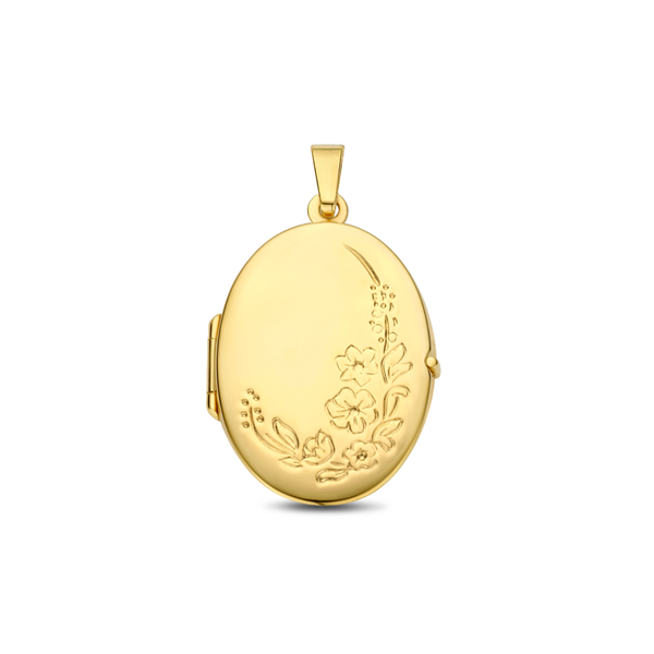 Gold medallion oval with flowers engraving