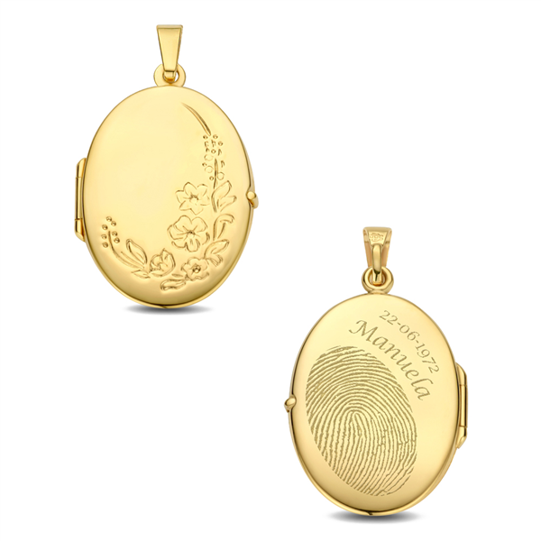 Gold medallion oval with flowers engraving