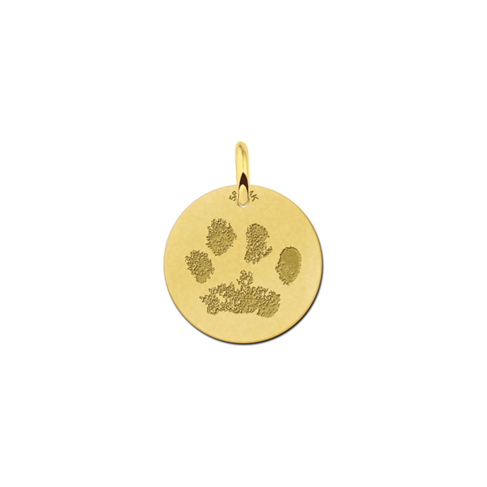 Gold round pawprint pendant