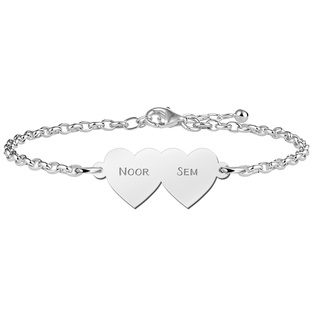 Bracelet with two hearts of silver