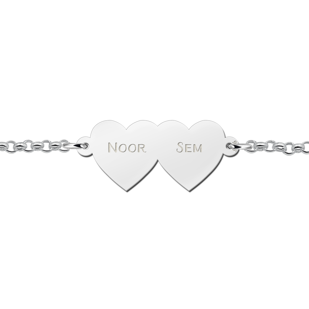 Bracelet with two hearts of silver