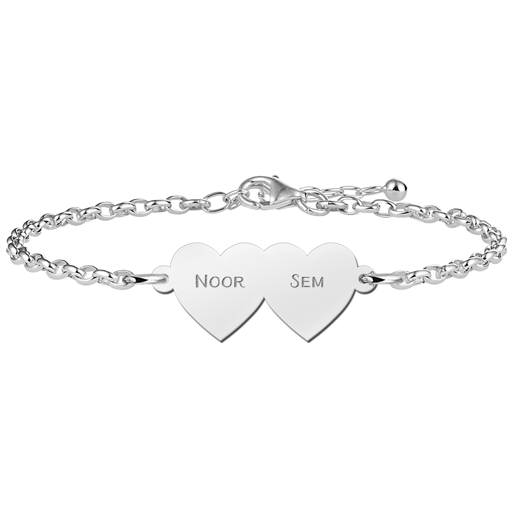 Bracelet with two hearts of silver