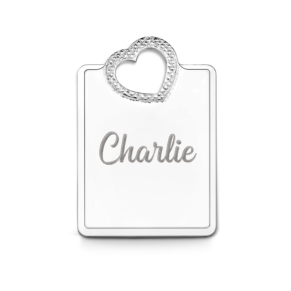 Silver Rectangular Pendant with Small Decorative Heart and Name - Names4ever