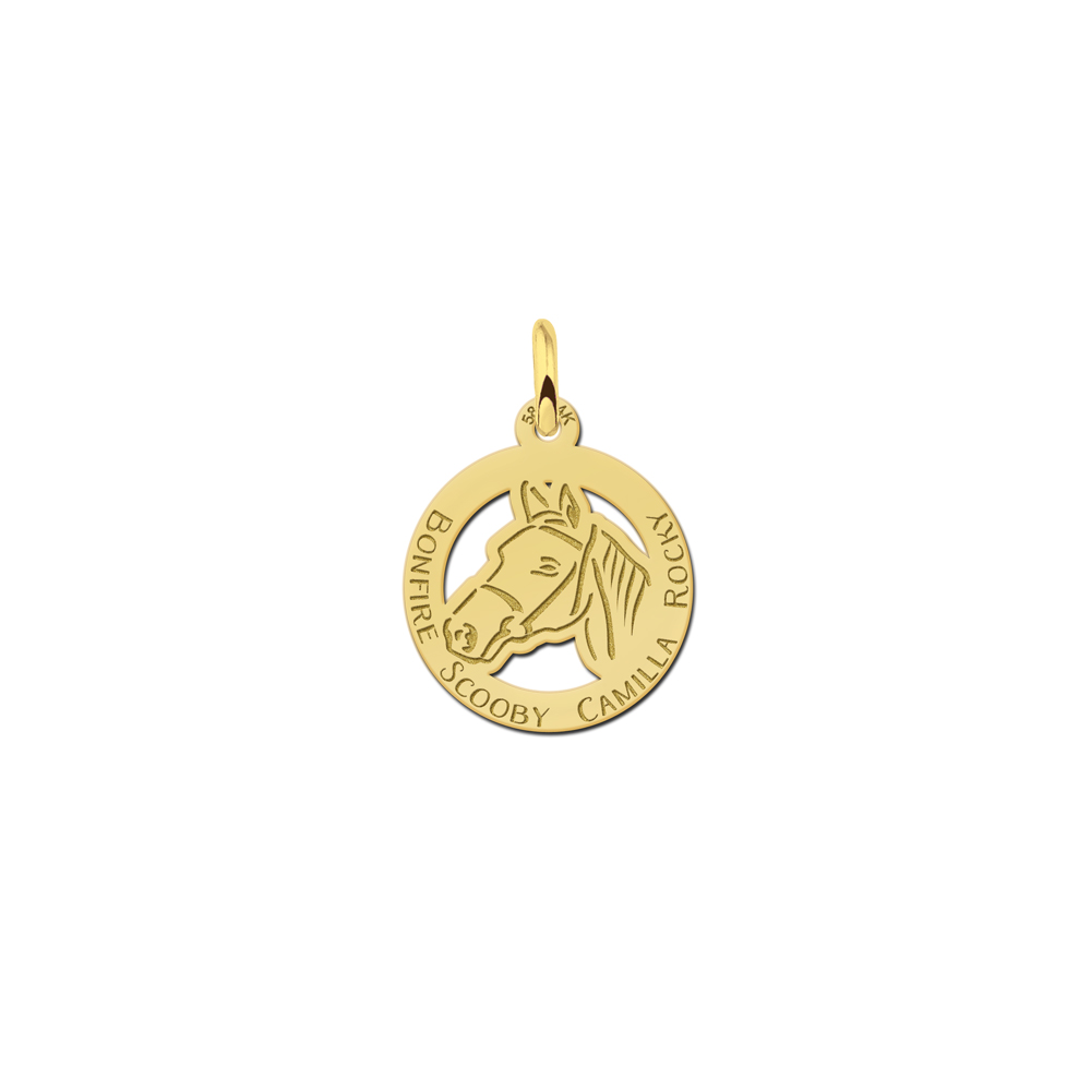 Golden horse head pendant with name engraving