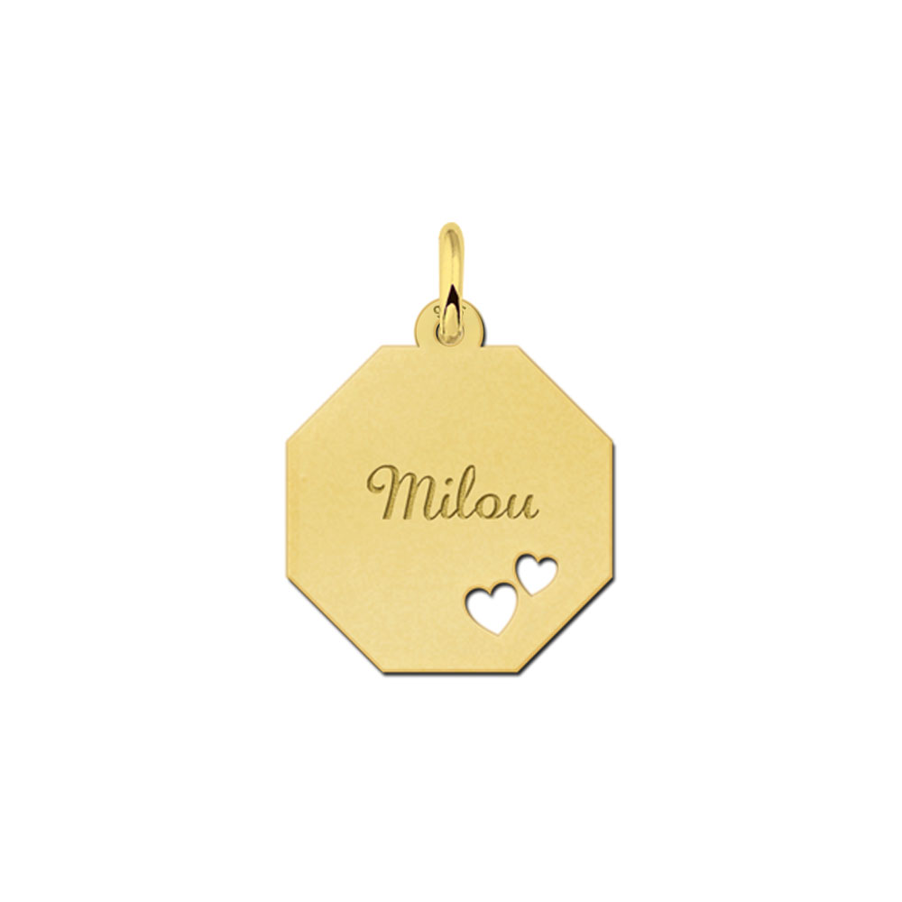 Gold-plated octagonal pendant with 2 hearts