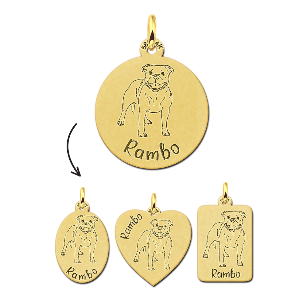 Gold pendant with name engraving dog Pitbull