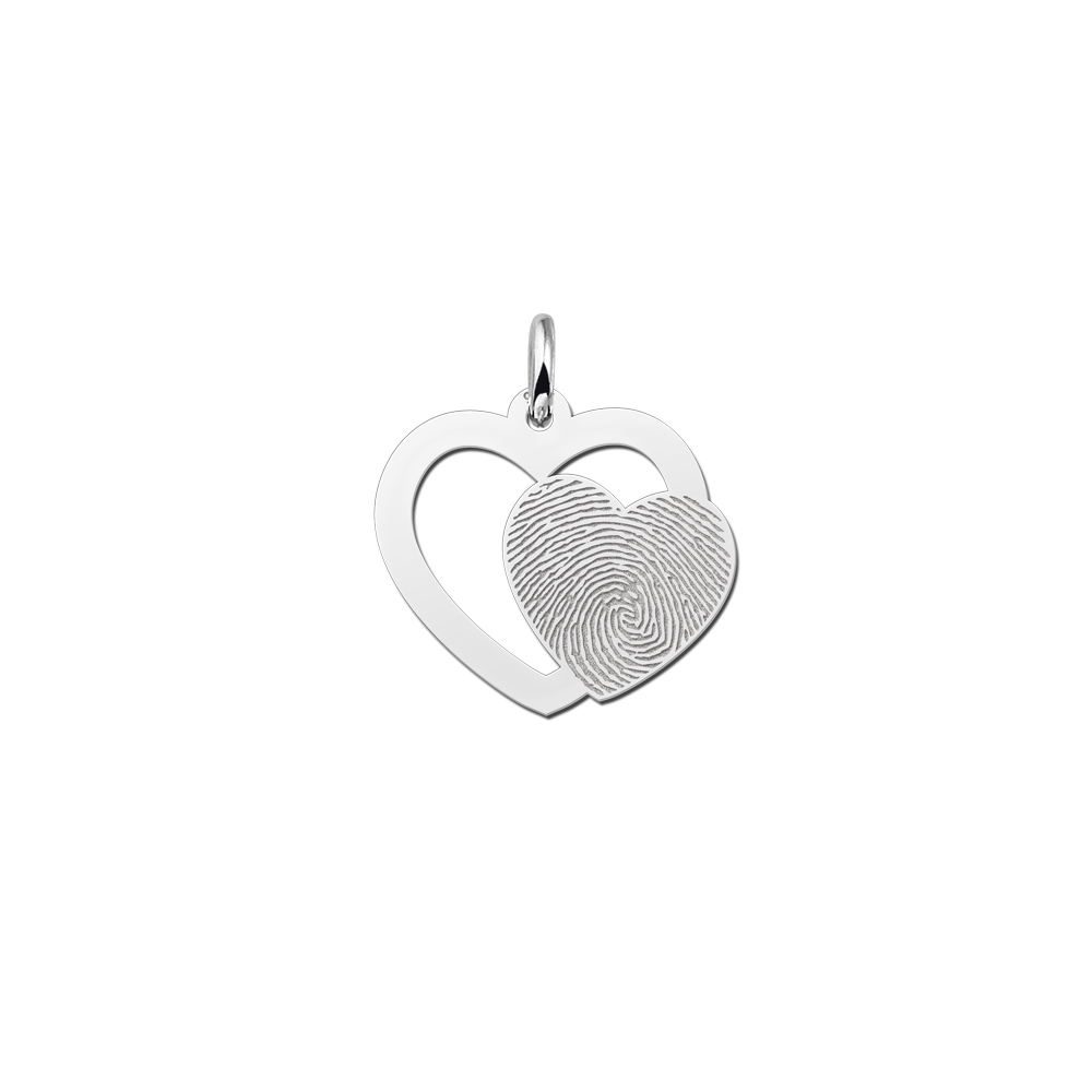 Silver heart pendant with fingerprint and decorative edge