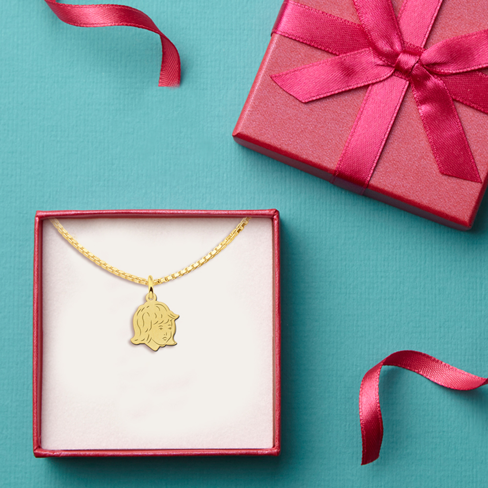 Girls child head gold pendant with back engraving - small
