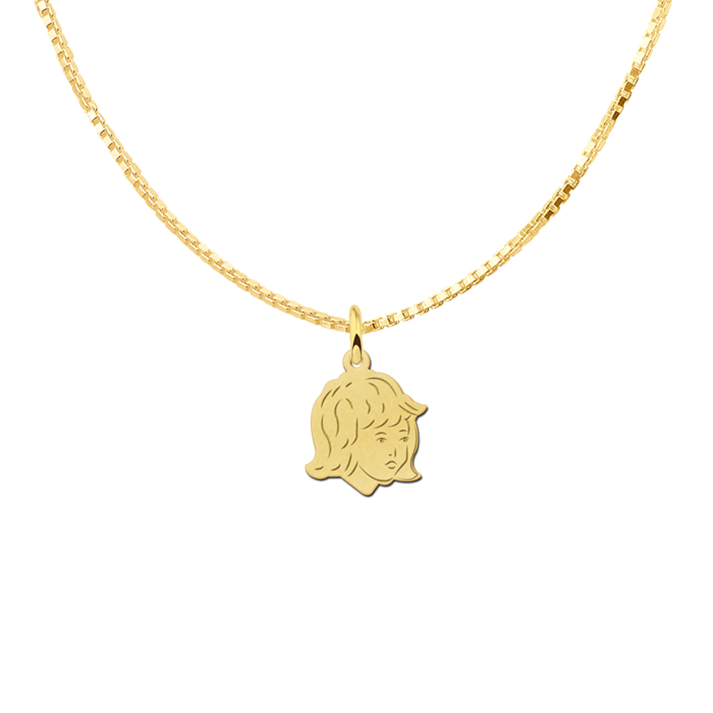 Girls child head gold pendant with back engraving - small