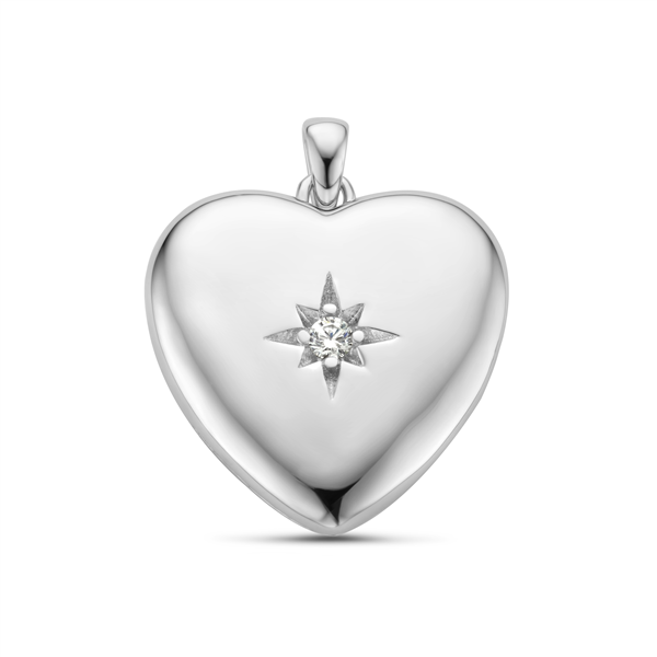 Silver heart medallion with a stone