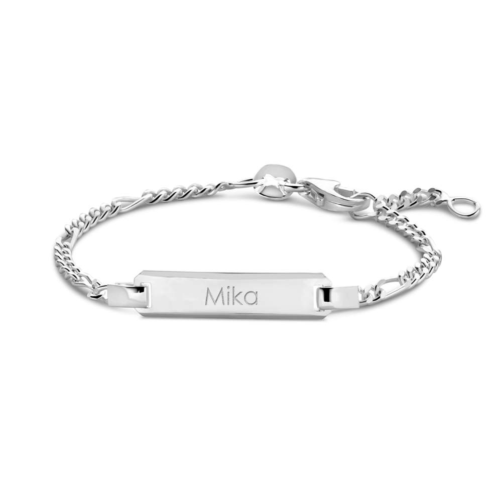 Silver Newborn bracelet with name engraving figaro