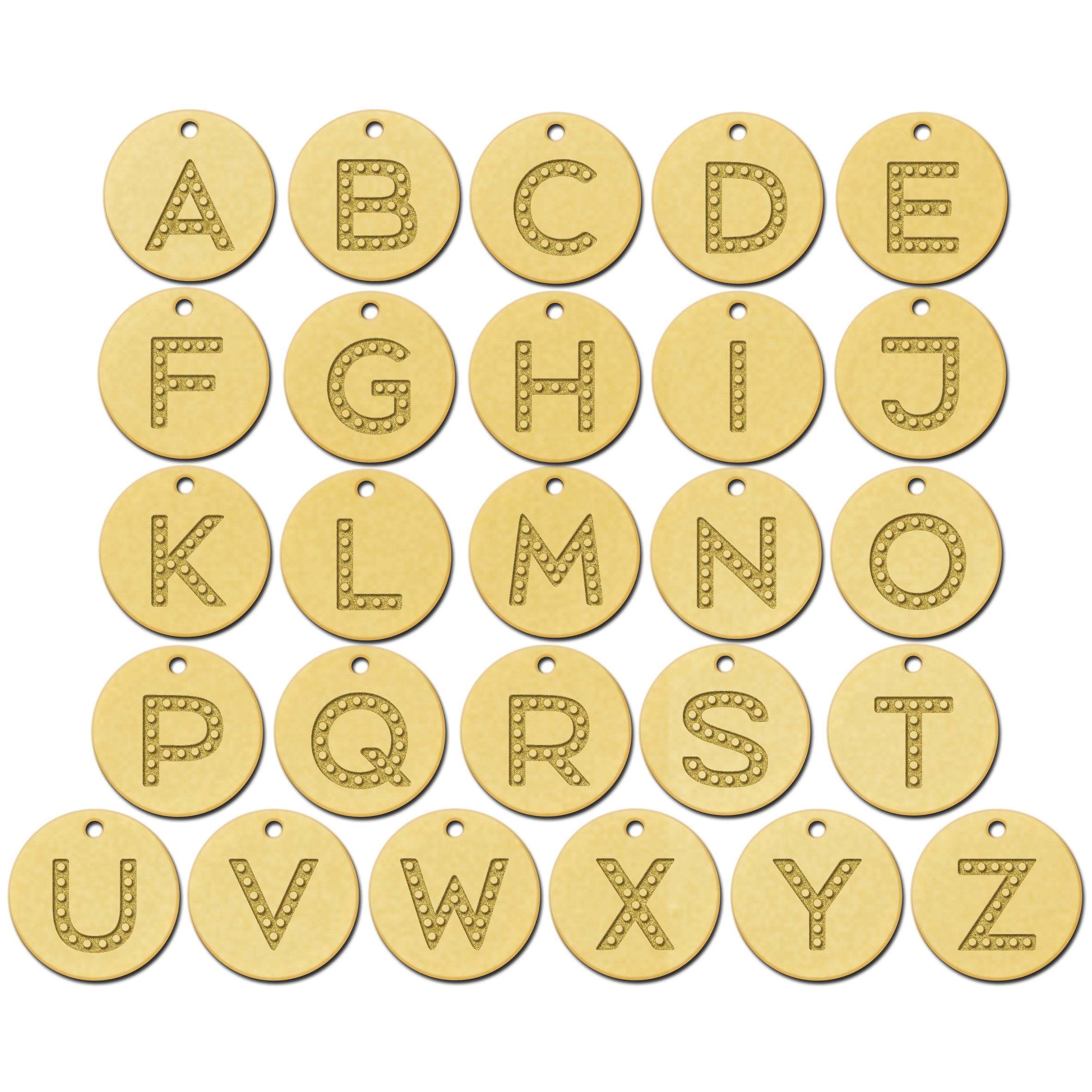 Round golden initial pendant dots