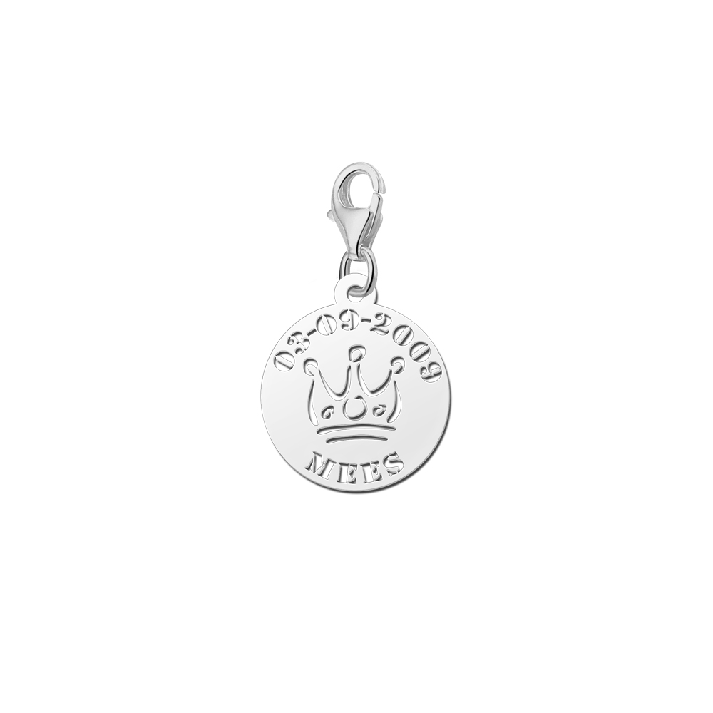 Silver baby charm crown name and date