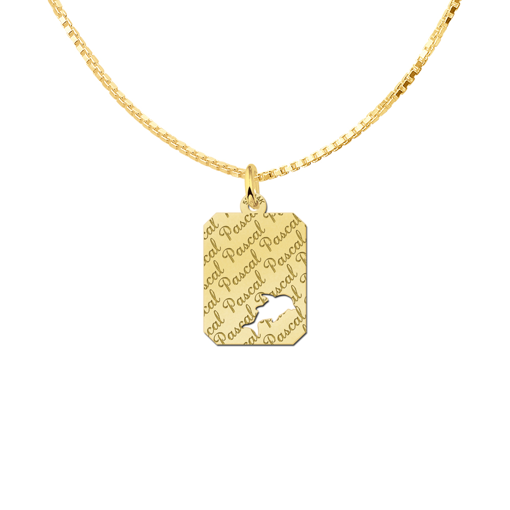 Gold Nametag with Dolphin, Rectangle With Repeated Engravings