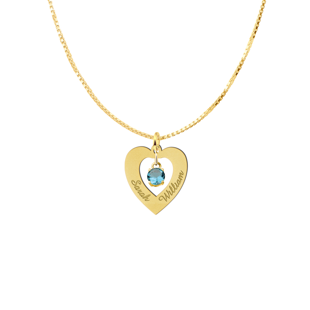 Golden Pendant Heart 2 Names Cubic Zirconia