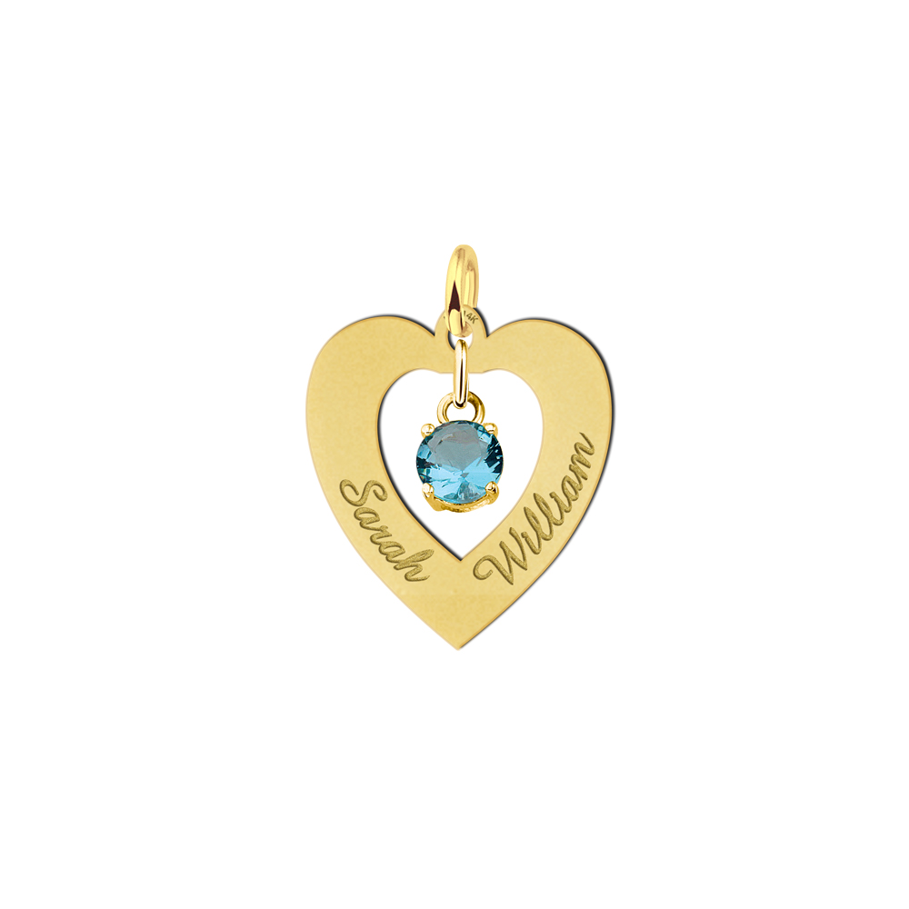 Golden Pendant Heart 2 Names Cubic Zirconia