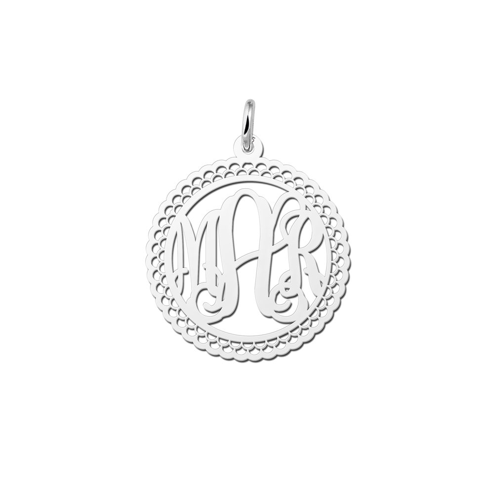 Silver Monogram Necklace with Border, Medium
