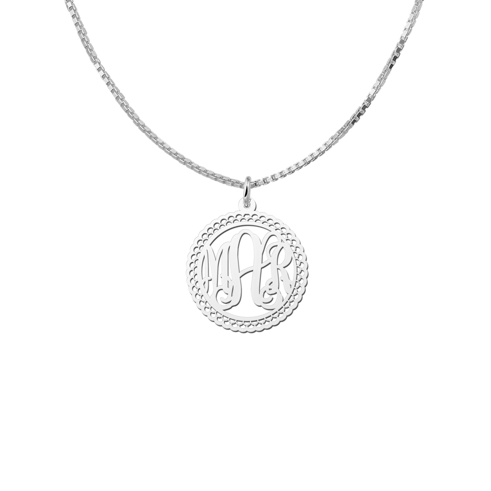 Silver Monogram Necklace with Border, Medium