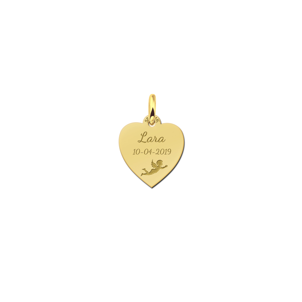 Golden first holy communion heart with angel