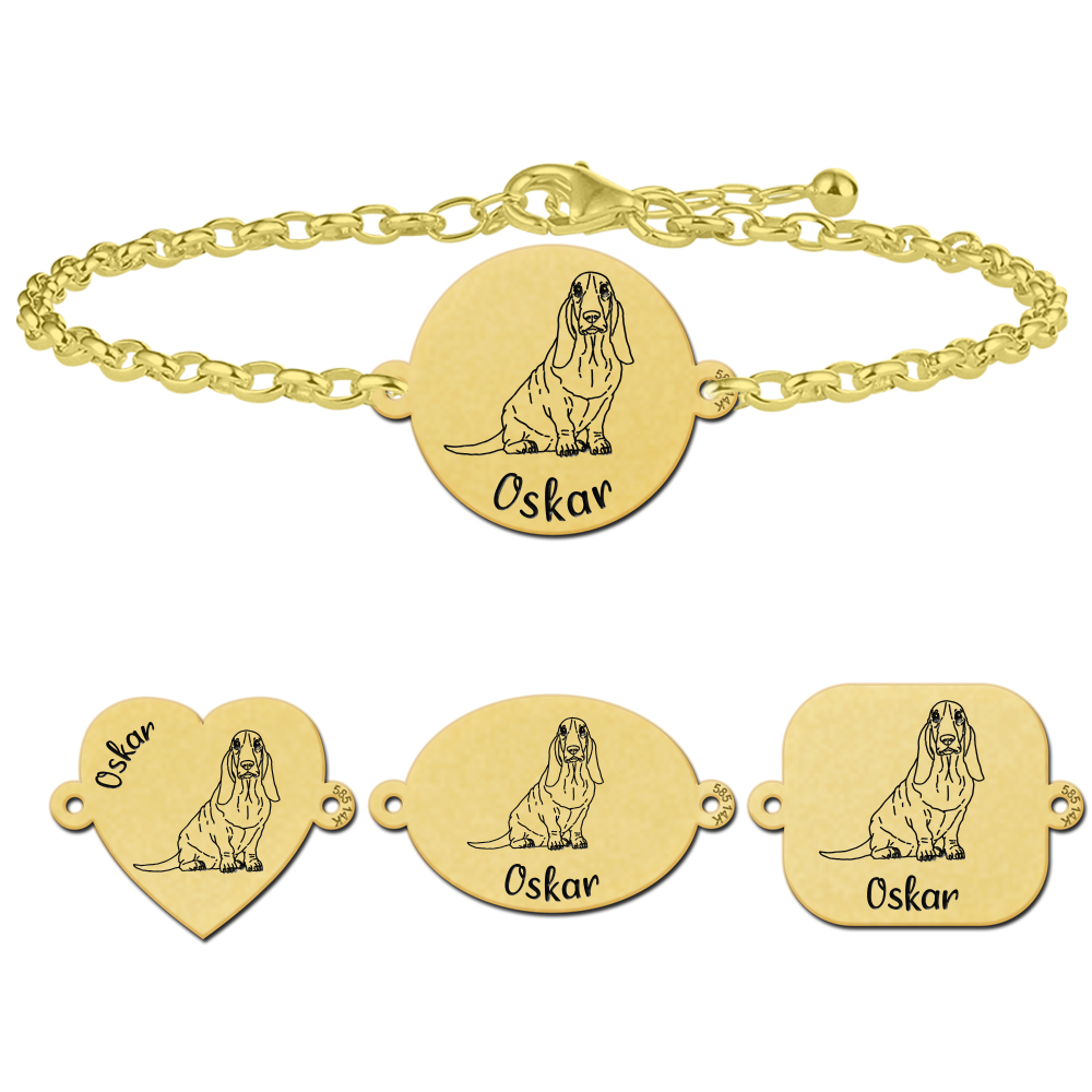 Personalised bracelet dog Basset Hound Gold