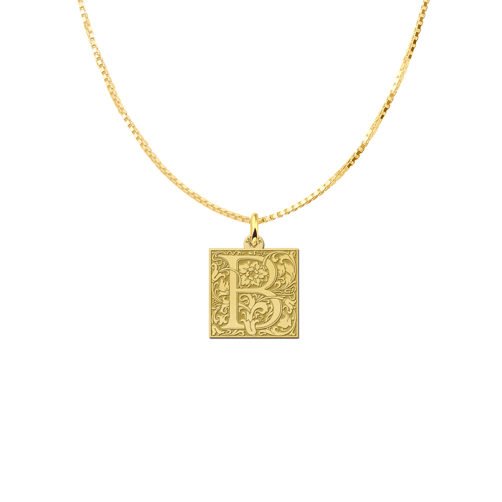 Golden square initial pendant