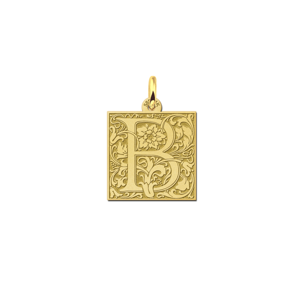 Golden square initial pendant