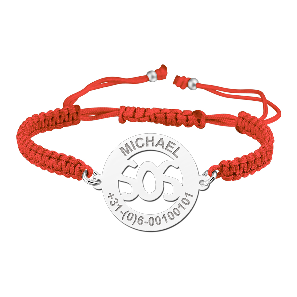 Silver kids bracelet model SOS red