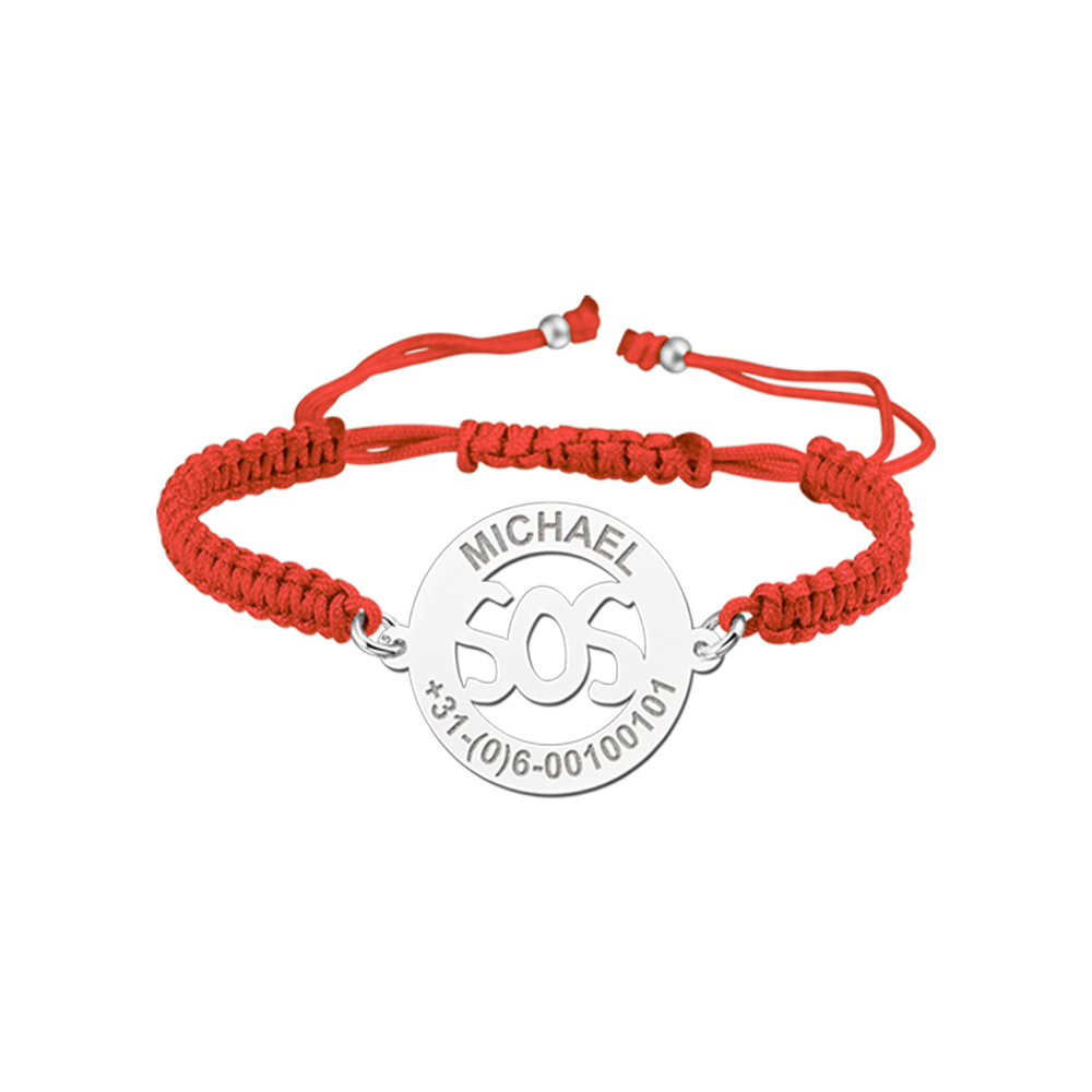 Silver kids bracelet model SOS red