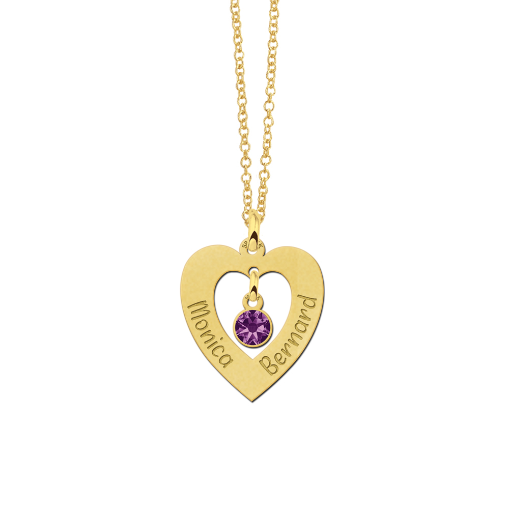Golden heart pendant with zirconia stone
