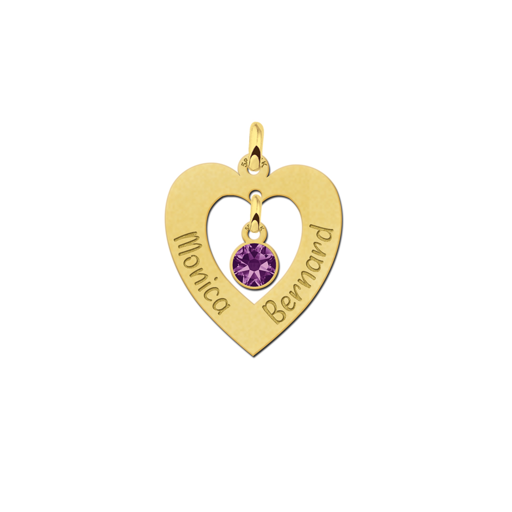 Golden heart pendant with zirconia stone