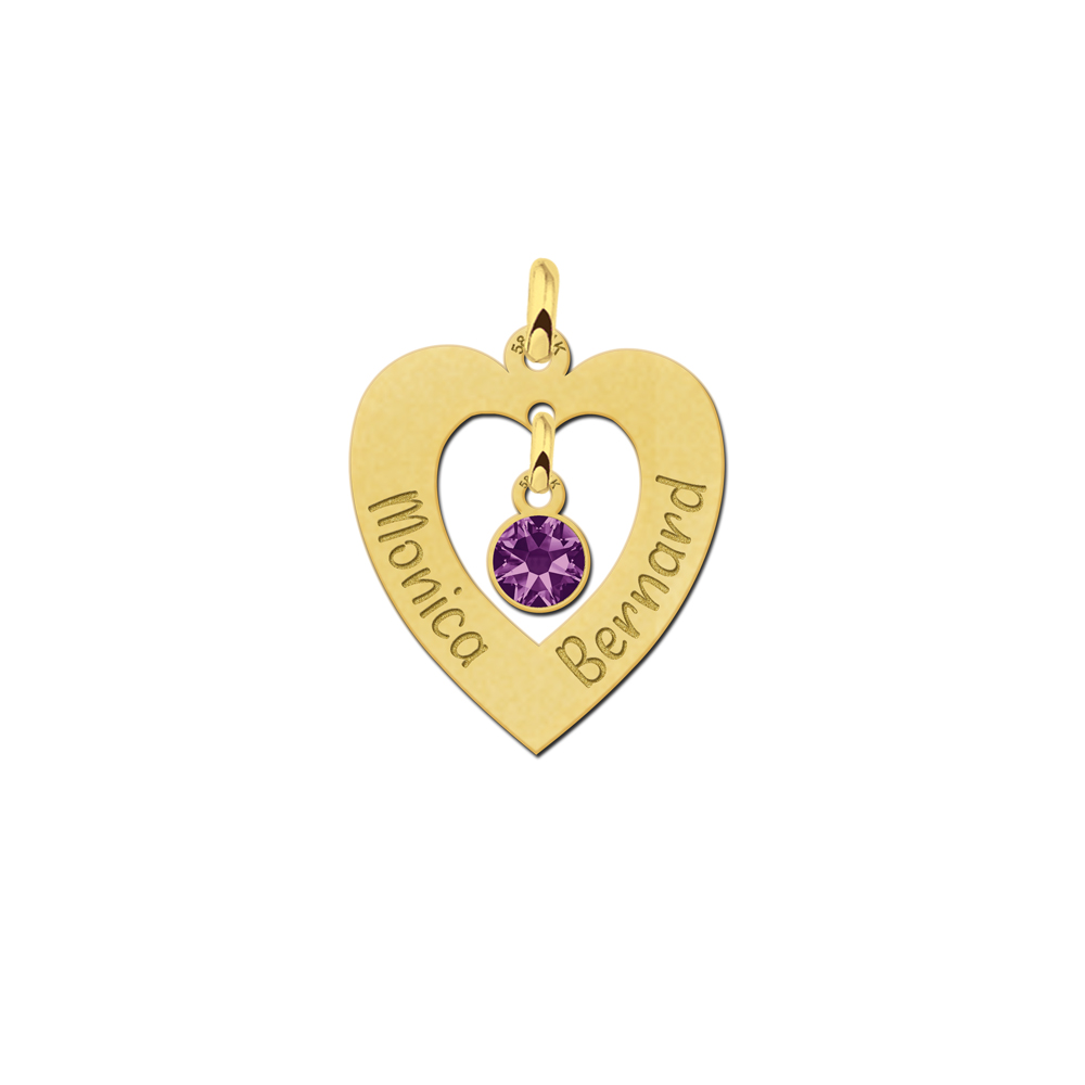 Golden heart pendant with zirconia stone