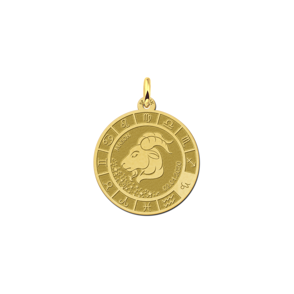 Gold round pendant zodiac capricorn