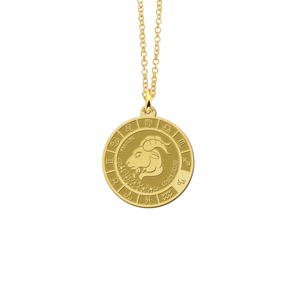 Gold round pendant zodiac capricorn