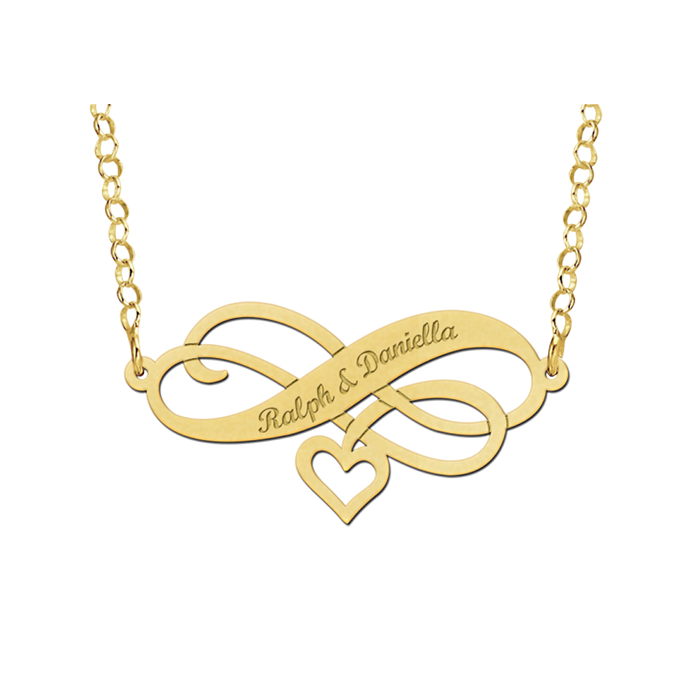 Gold infinity necklace with heart and engraving