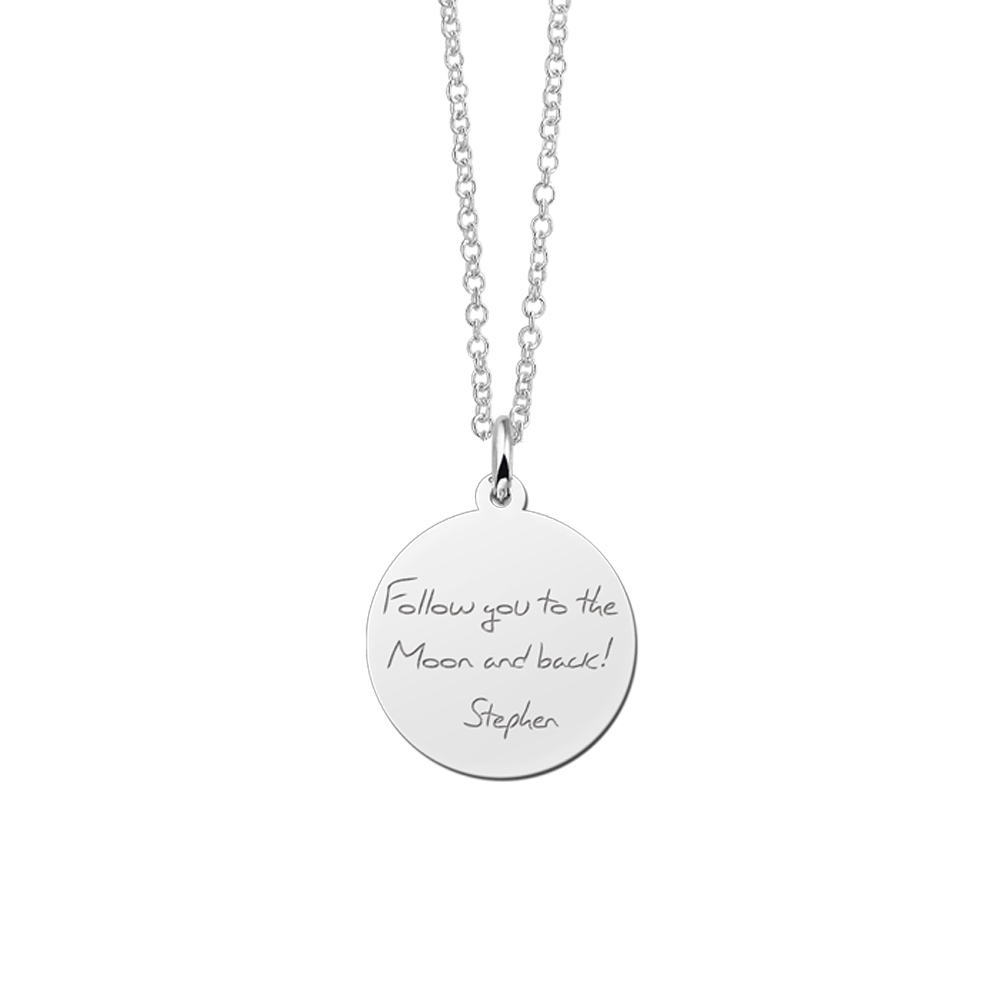 Silver Disc Pendant with Text Engravement