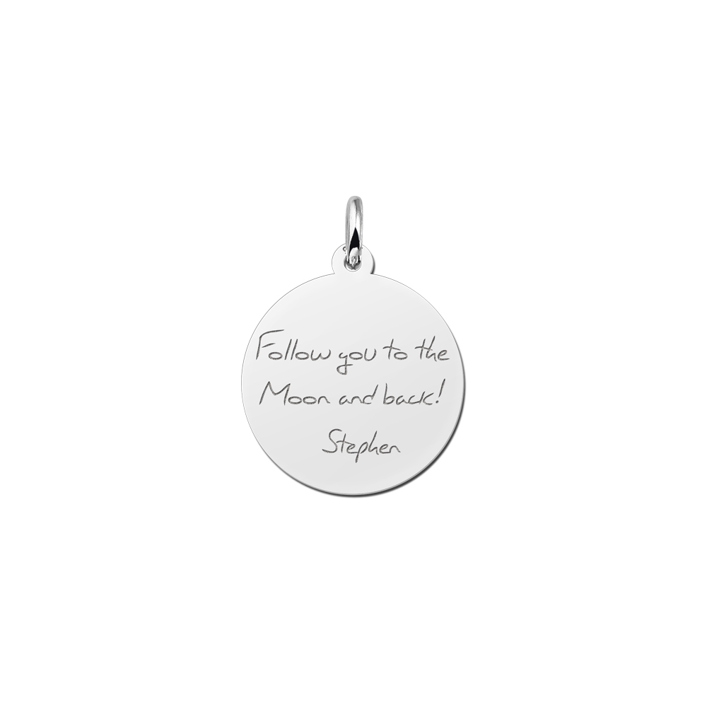 Silver Disc Pendant with Text Engravement