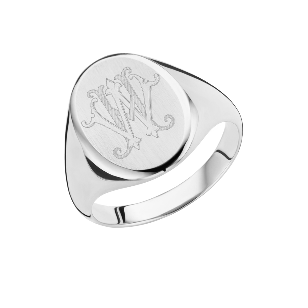 925 sterling silver oval signet ring with monogram