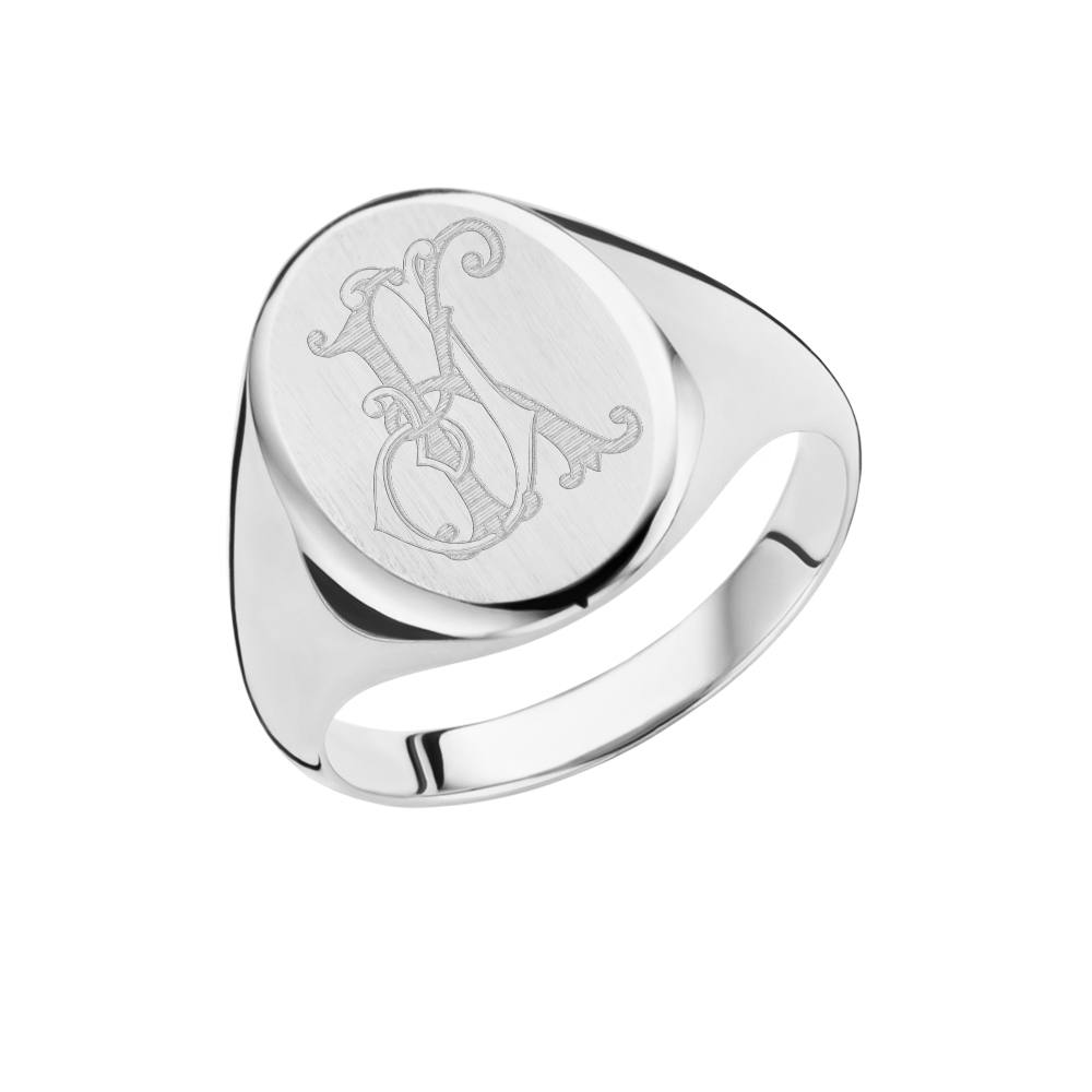 925 sterling silver oval signet ring with monogram