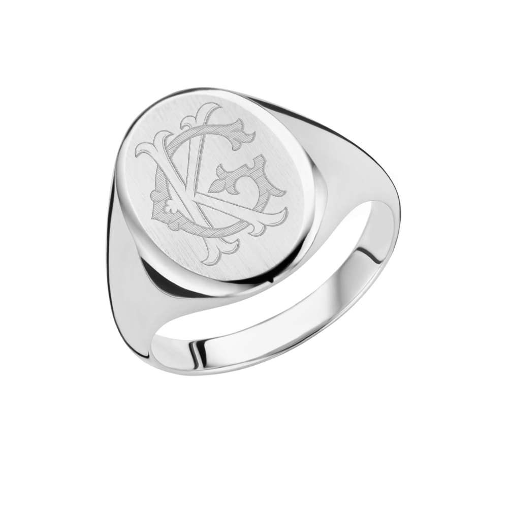 925 sterling silver oval signet ring with monogram