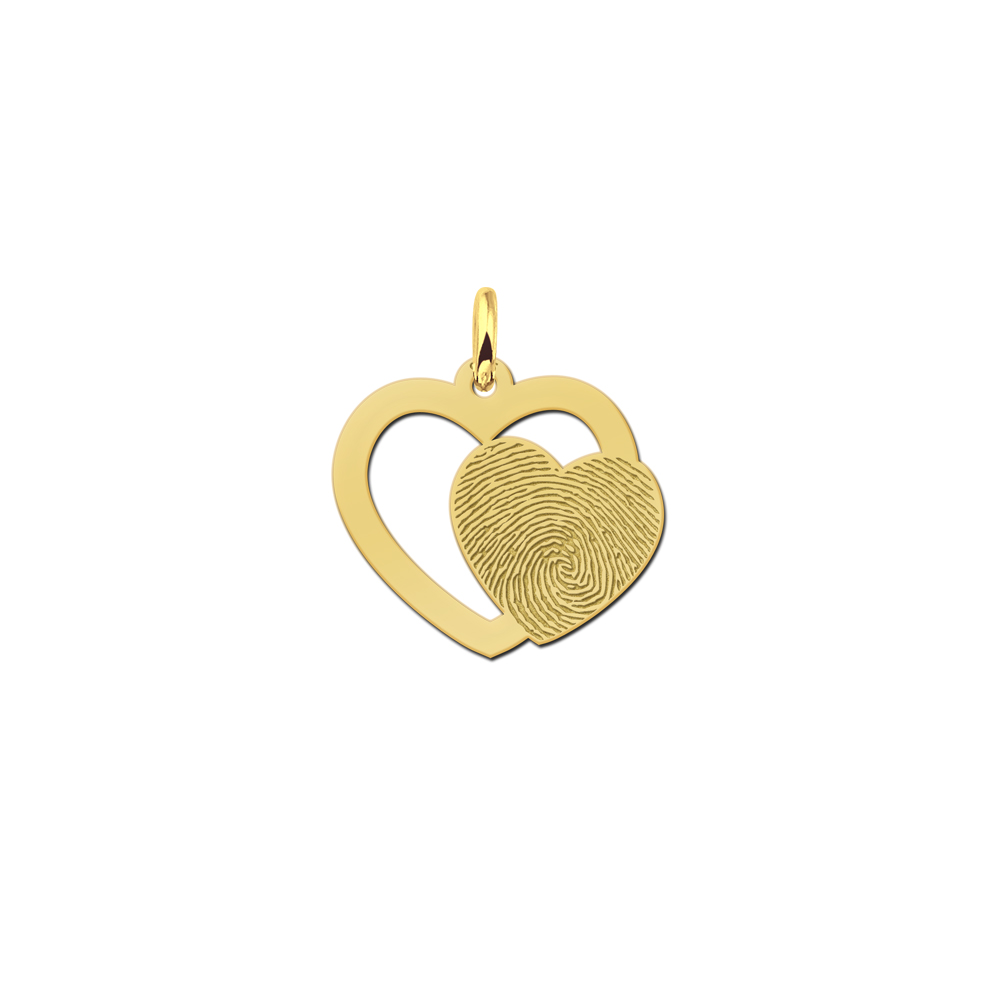 Gold plated double heart pendant with fingerprint