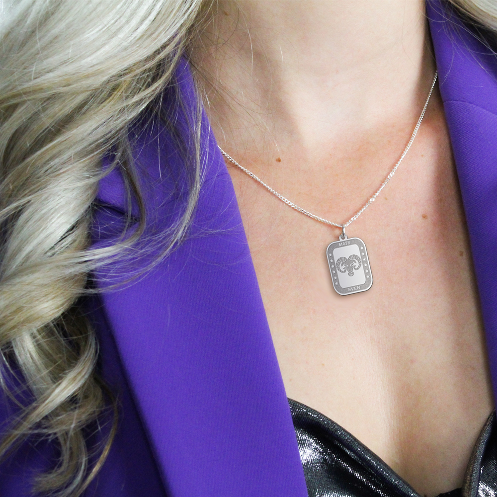 Silver Rectangular Zodiac Pendant Capricorn with Name Engraving