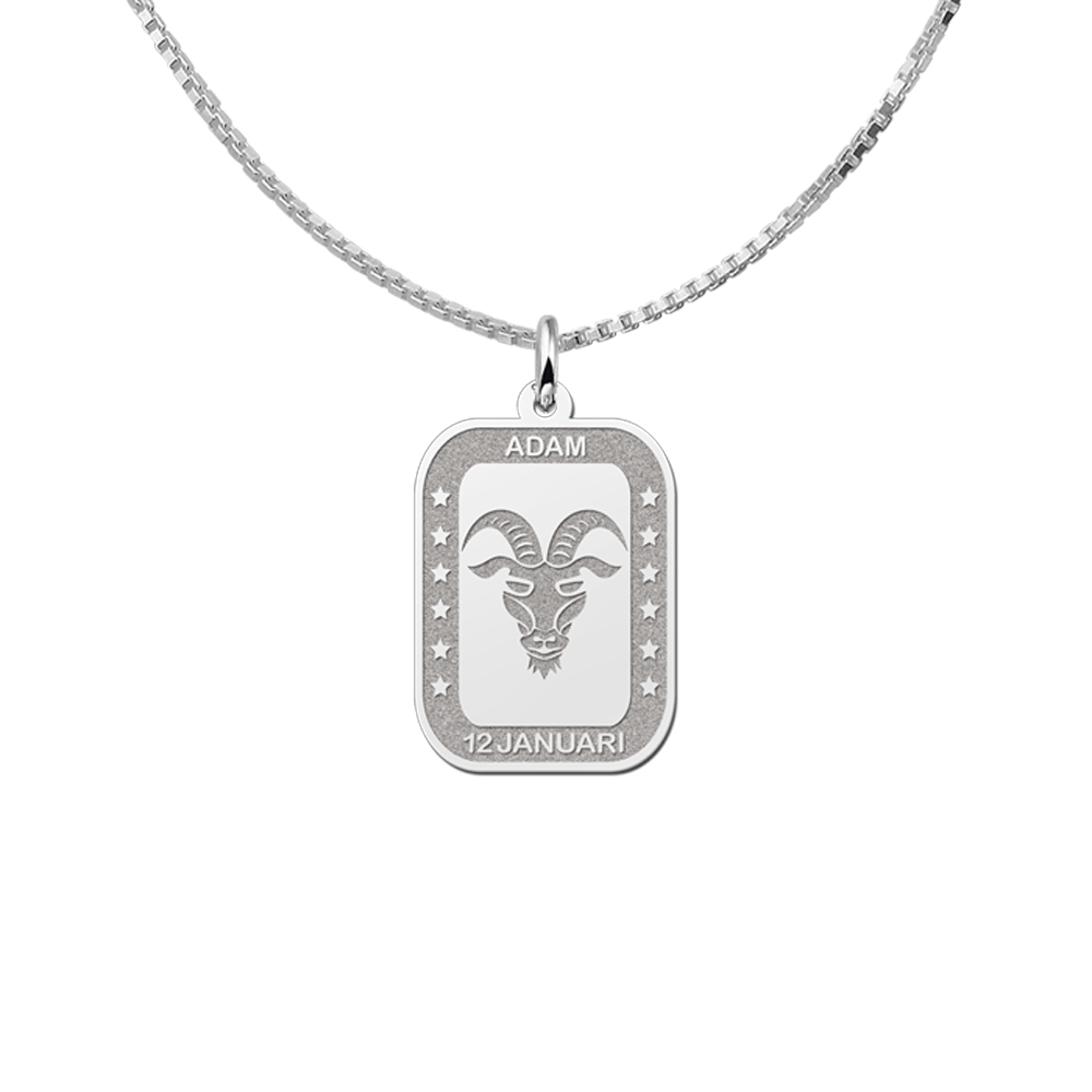 Silver rectangular pendant zodiac capricorn